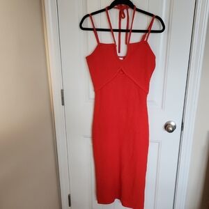 House of Harlow 1960 Red Knit Halter-Spaghetti Strap Midi Dress